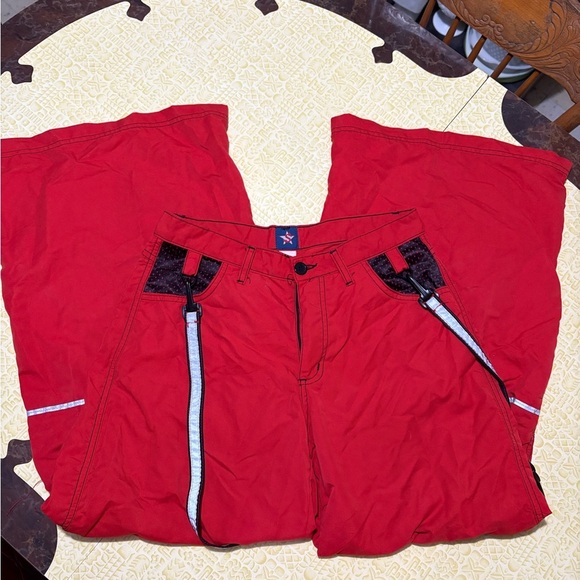 Vintage Women’s Size Small Red Wide Leg Pants with Straps - Picture 4 of 7